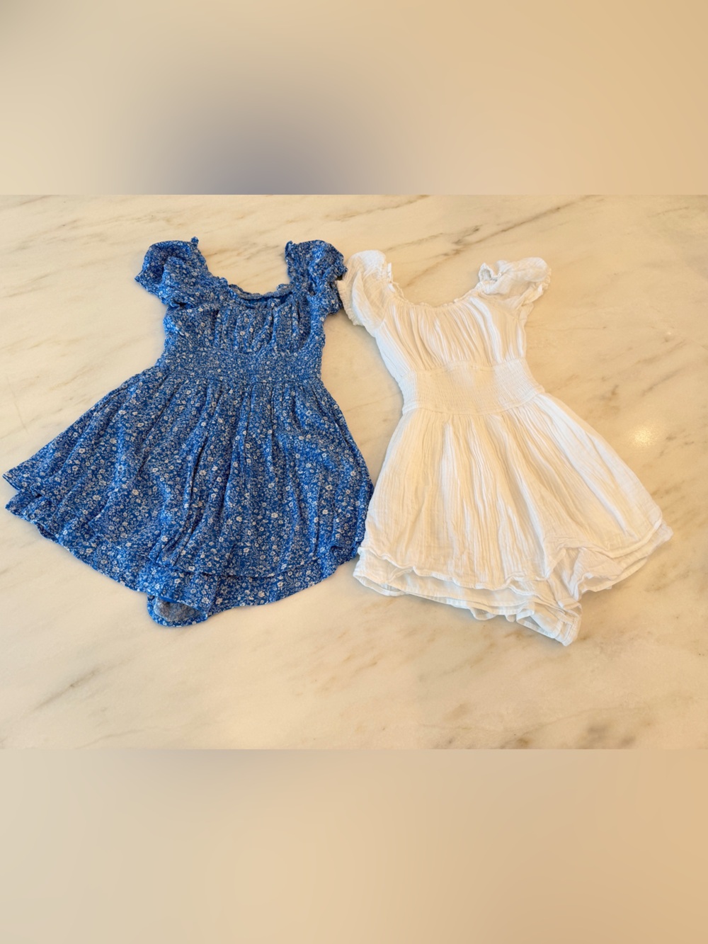 Hollister set of two xs P petite romper white and floral blue